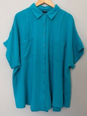 Torrid Relaxed Dolman Shirt Bluebird Gauze Cotton Button Front 2X